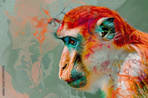 Fototapeta Playful Proboscis Monkey: Abstract Close-Up Portraits with Vibrant Colors and Unique Features