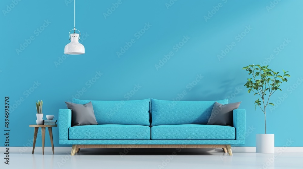 Decorative Blue Wall and Classic Living Room: Home Interior Design