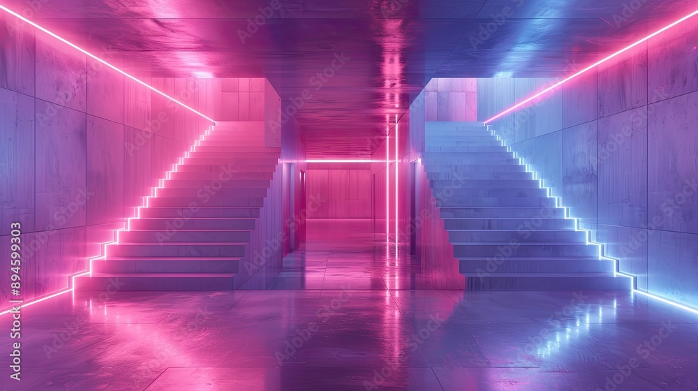 3D abstract design, neon lights, sleek