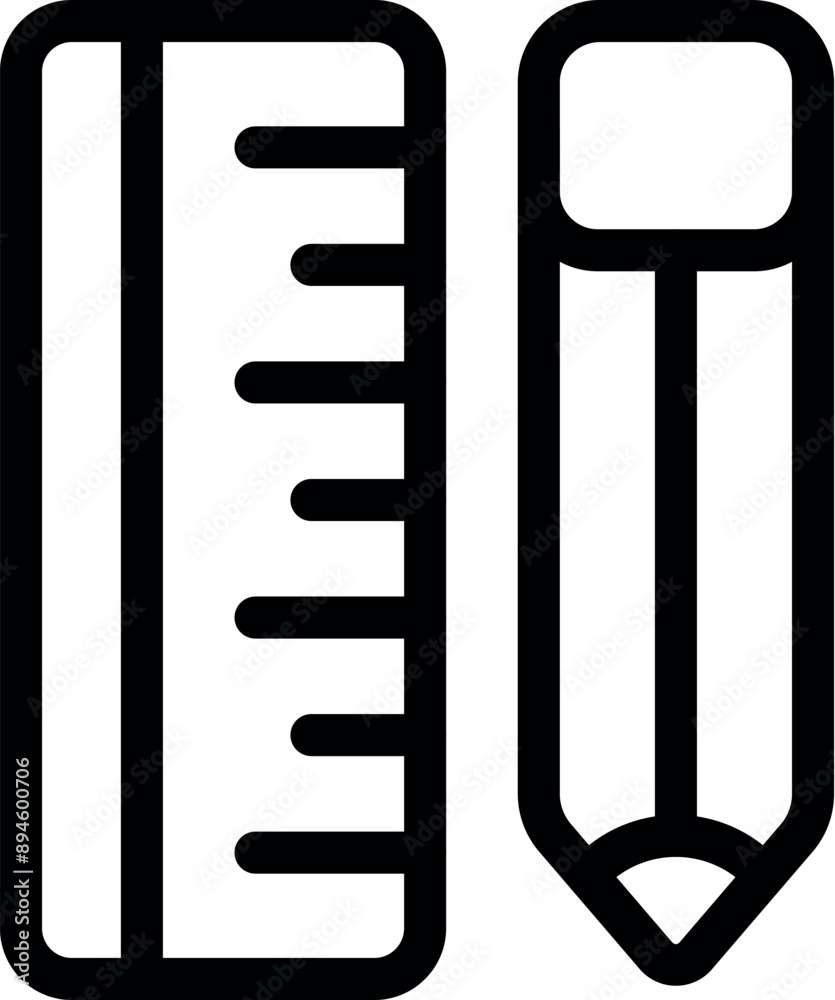 Simple icon of a ruler and pencil, perfect for representing concepts like measuring, drawing, and design Simple icon of a ruler and pencil, perfect for representing concepts like measuring, drawing, and design