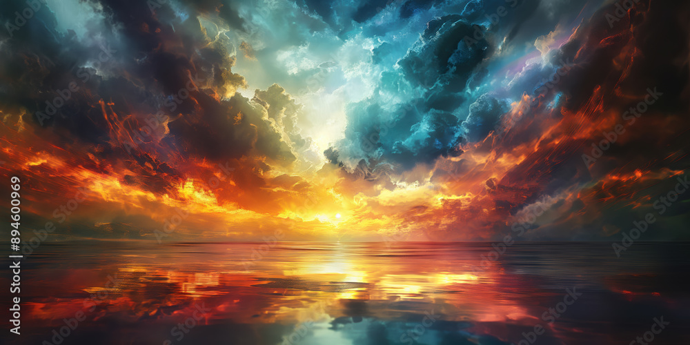 Fototapeta premium Wolken farbig und gespiegelt