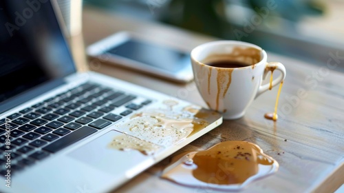 Verschütteter Kaffee auf dem Laptop – Kleines Malheur im Arbeitsalltag