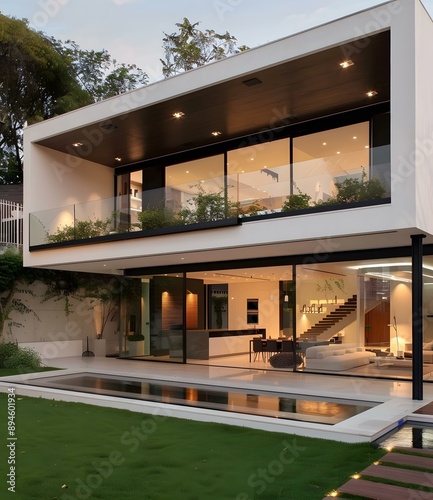 Modern House with Swimming Pool and Large Windows