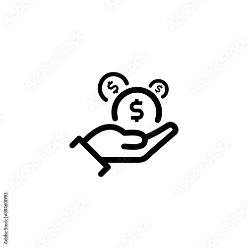 Illustration of a hand symbol carrying a dollar coin, vector for a transaction or purchase