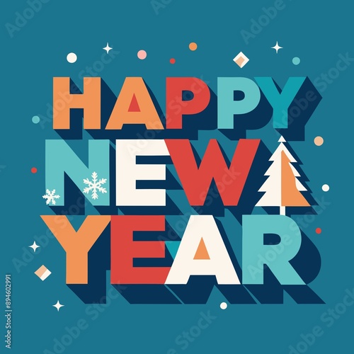Happy New Year Typography Greeting Card photo
