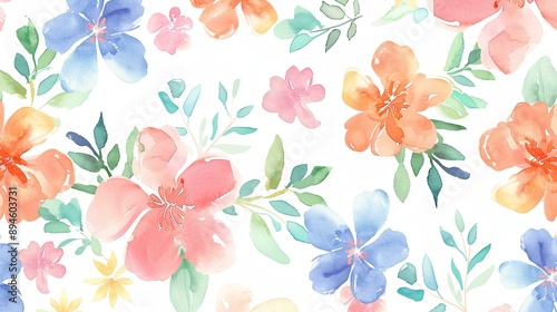 watercolor floral pattern, pastel colors, white background, cute and dreamy