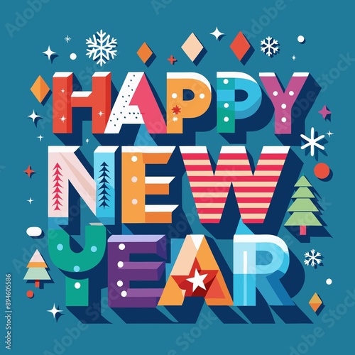 Happy New Year Typography Greeting Card photo