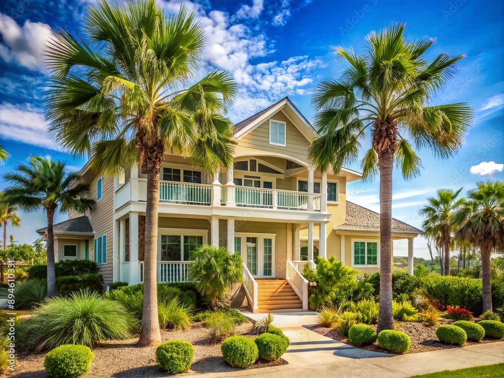Gorgeous Florida beach house with palm trees and landscaping perfect for vacation rental