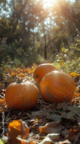 Bright Orange Pumpkins in Sunlit Orchard
