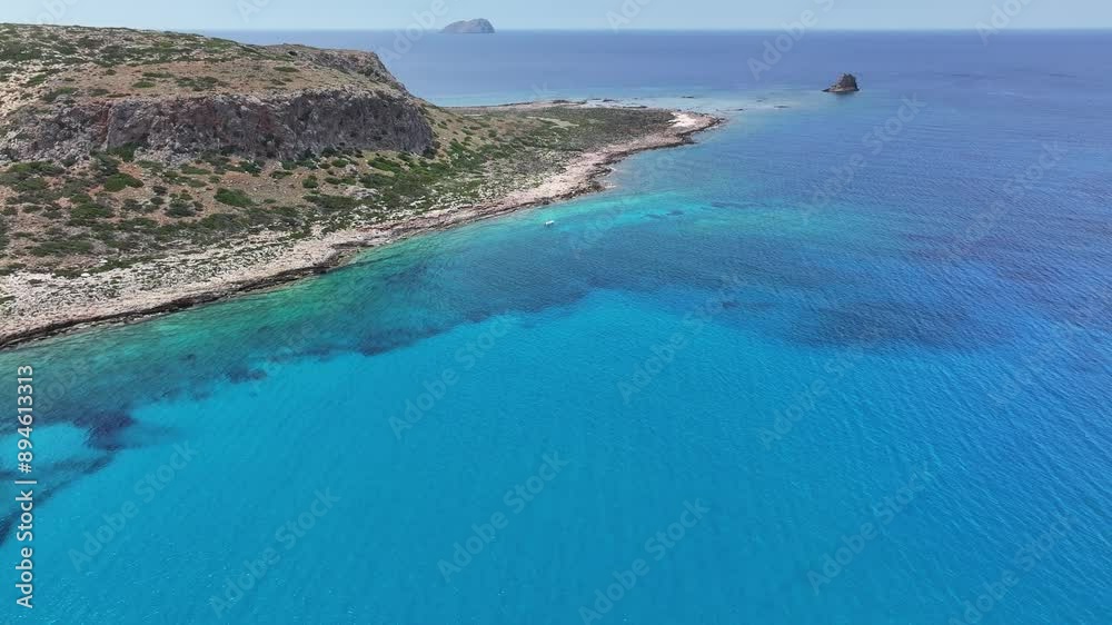 Aerial view of Balos Beach and Balos Lagoon, drone shot 4k, Gramvoussa Peninsula, Crete, Greek Islands, Greece Aerial view of Balos Beach and Balos Lagoon, drone shot 4k, Gramvoussa Peninsula, Crete, Greek Islands, Greece