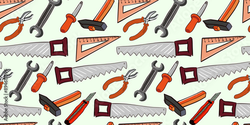 isolated seamless pattern with work tools in doodle style. object for poster backgrounds, backdrop, wallpaper, wrapping, textile, print