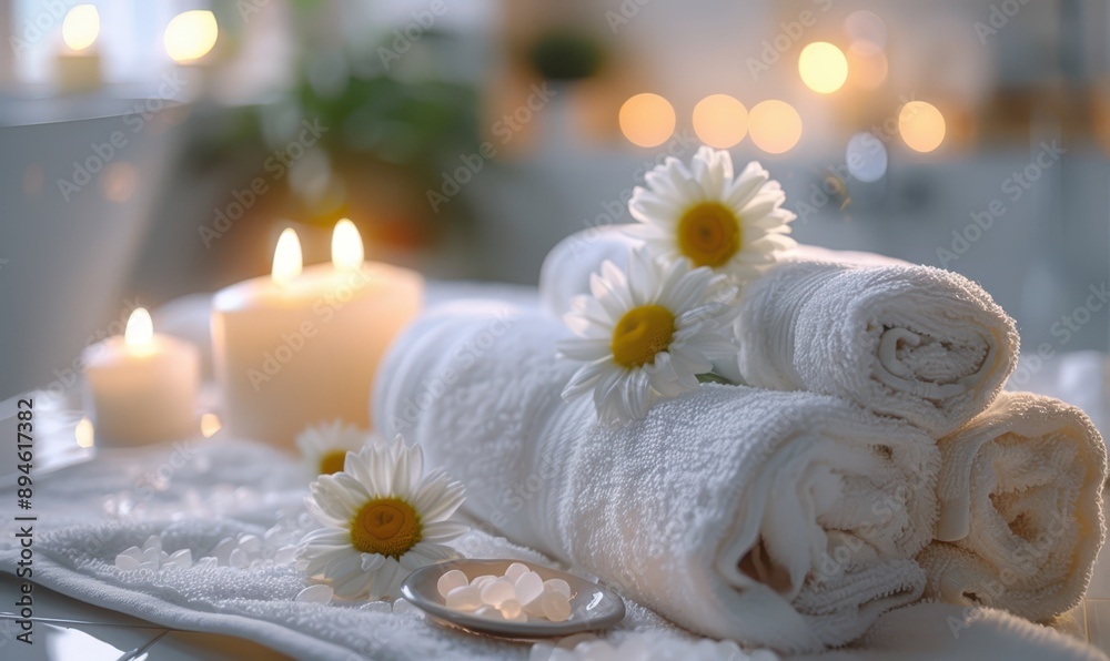 Spa background towel bathroom white luxury concept massage candle bath. Bathroom white wellness spa background towel relax aromatherapy flower accessory zen therapy aroma beauty setting table salt oil