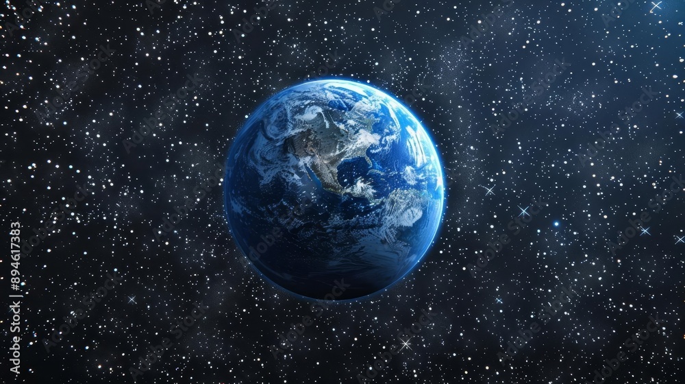 Naklejka premium Earth surrounded by distant stars, Earth and distant stars, cosmic background