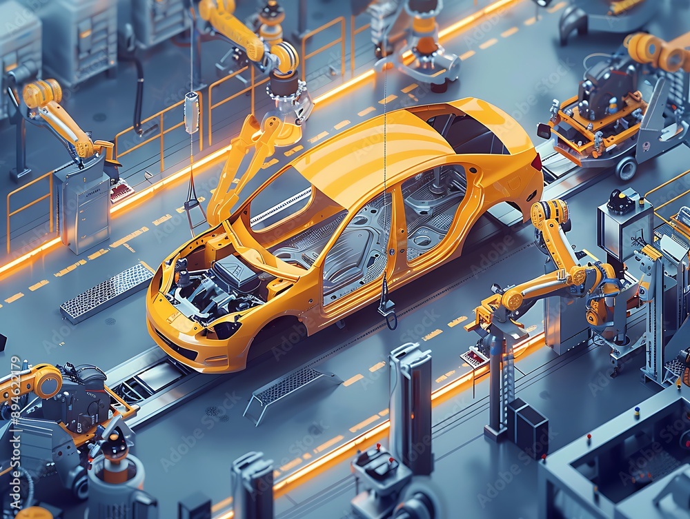 Robotic arms with metal line. factory industry. robotic industry. Robotic arms with metal line. factory industry. robotic industry.