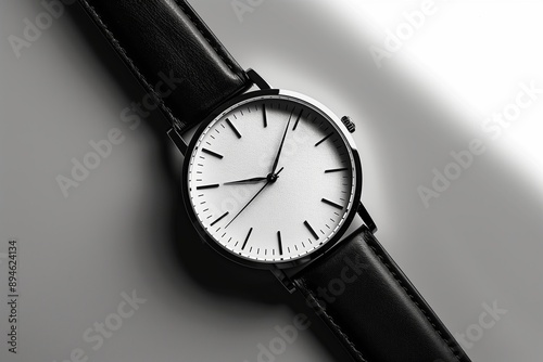 Wallpaper Mural Men's wristwatch with black leather strap on a gray background. Torontodigital.ca