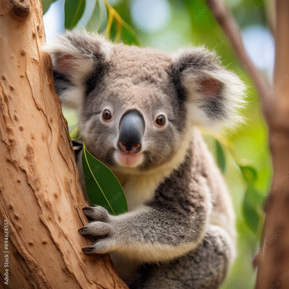 Obraz premium Adorable Close-Up of a Koala in an Australian Eucalyptus Tree