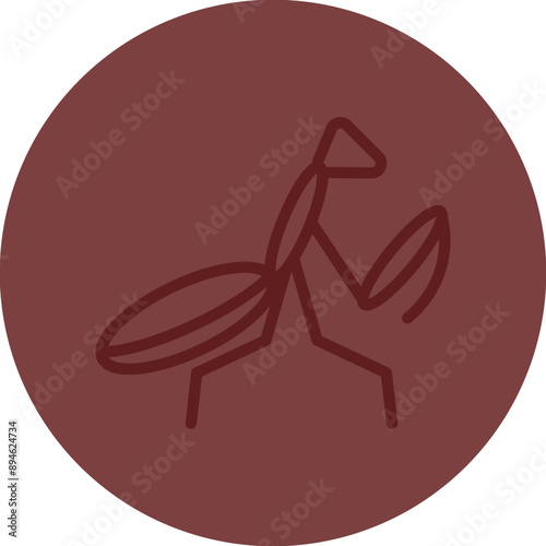 Praying Mantis Vector Line Maroon Circle Maroon