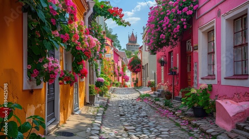 Charming Cobblestone Street in a European Town