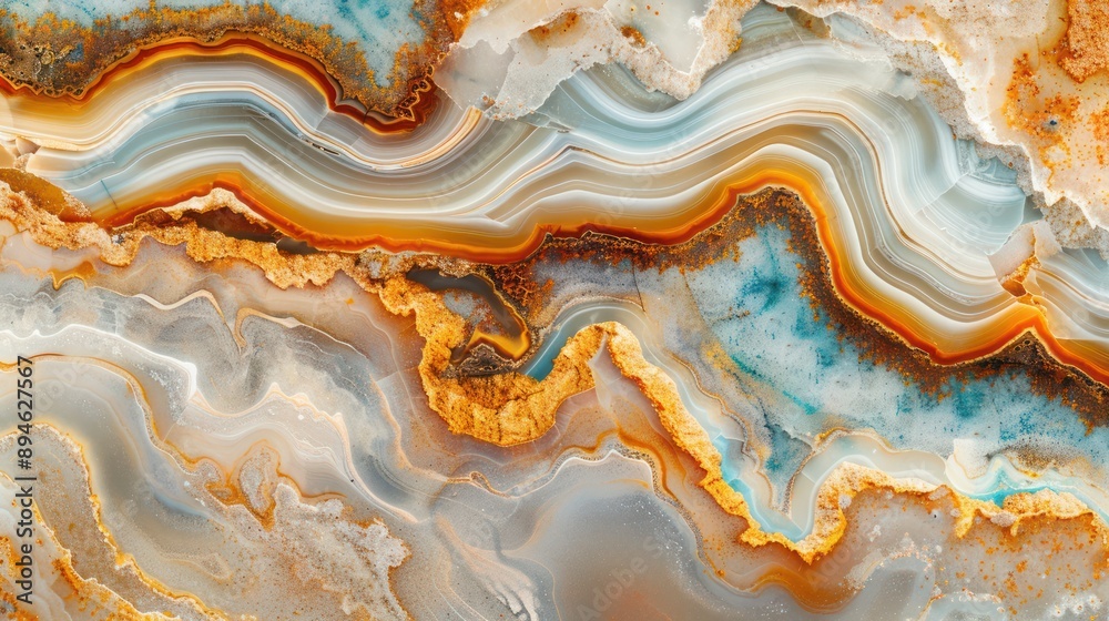 Fototapeta premium Abstract Artistic Surface with Natural Veined Patterns, Colorful Agate Stone Texture Background, Unique Swirling Veins, Marble Like, Design Element