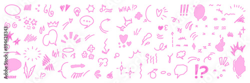 Hand drawn anime emotion effect. Set of manga texture and fur lines. Pink line movement vector element.