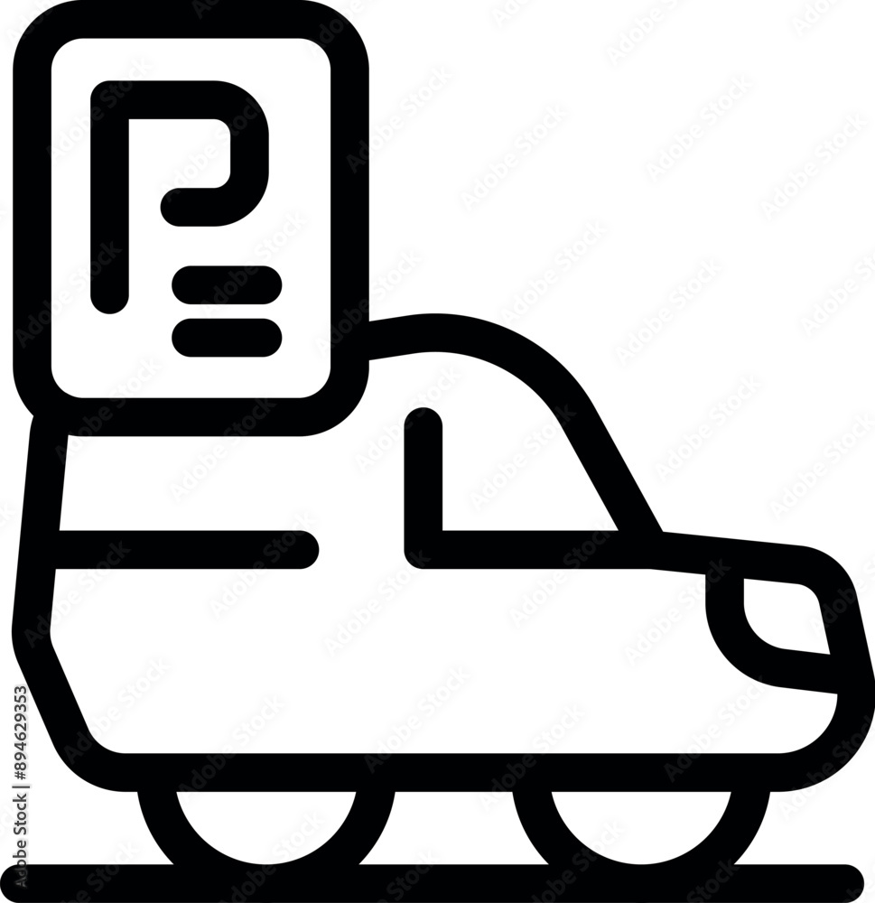 Simple, bold, line art icon of a car parking with a mobile phone parking payment app open on the screen