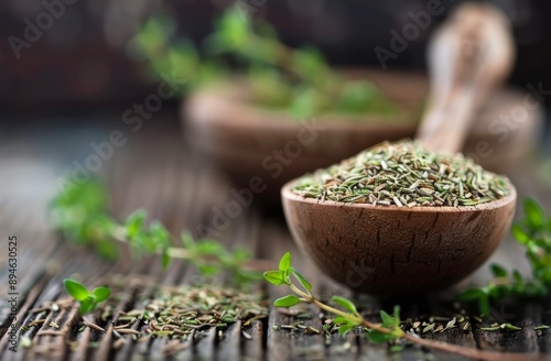 Thyme on Wooden Surface