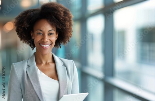 Smiling Businesswoman Holding Tablet