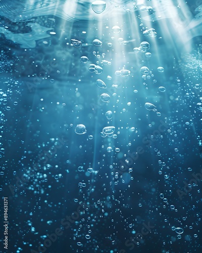 Wallpaper Mural air bubbles rising from the ocean's surface, creating an underwater effect with sunlight filtering through Torontodigital.ca