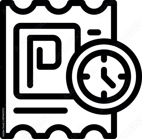 Black and white icon of a parking ticket showing time limit with clock icon