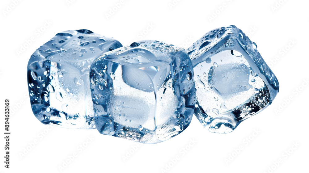 Obraz premium Three ice cubes are shown on a white background