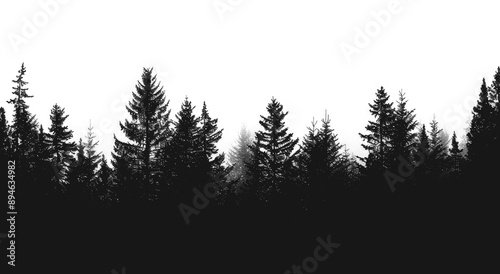 Fototapeta Naklejka Na Ścianę i Meble -  PNG Misty forest silhouette with trees