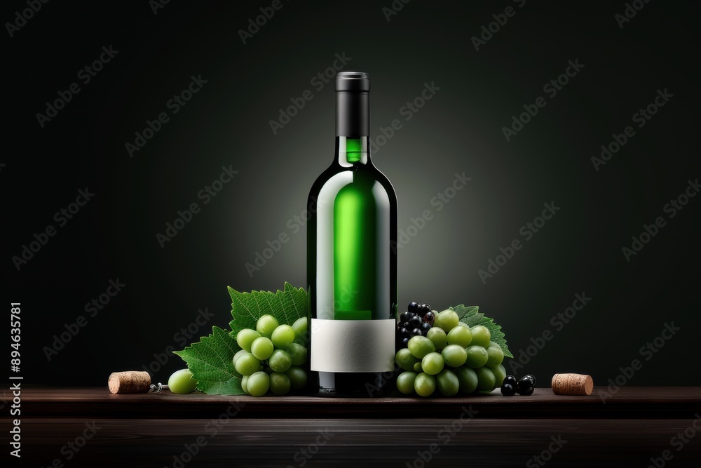 Obraz premium Bottle of Wine with Grapes and Corks
