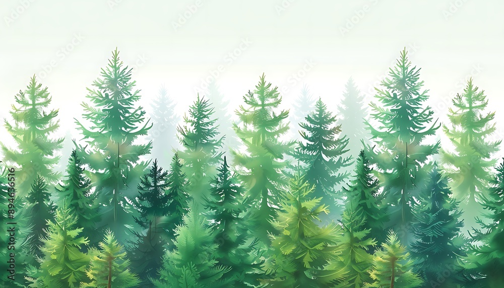 Obraz premium Festive winter scene with snow-covered pine trees in a forest landscape, a background far cry from a green wheat field