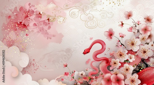 Pink Snake and Cherry Blossoms