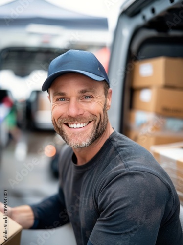 Smiling Delivery Driver Outside Van