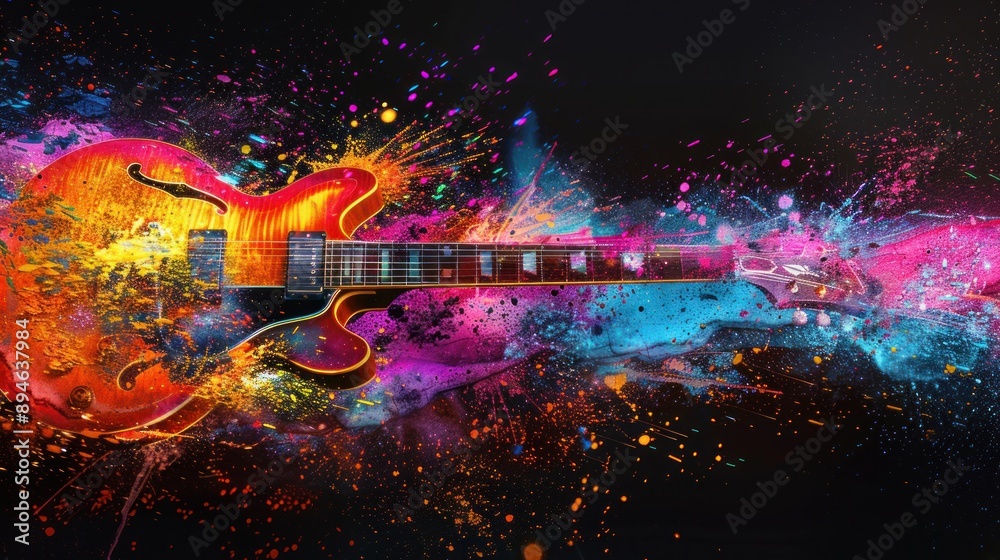 Obraz premium Electric Guitar with Colorful Splashes