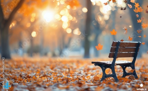 Empty Bench in Autumn Park
