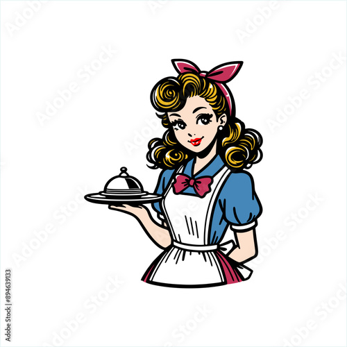 maid waitress cartoon illustration vector