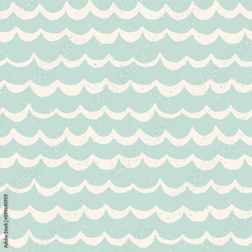 Pastel blue cut out waves seamless pattern. Wave cutouts sea holiday print. Summer sea abstract wave collage background.