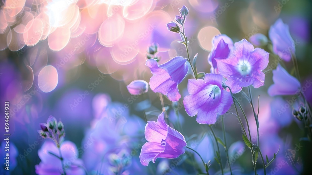 Delicate purple Canterbury bells blooming in the garden Delicate purple Canterbury bells blooming in the garden