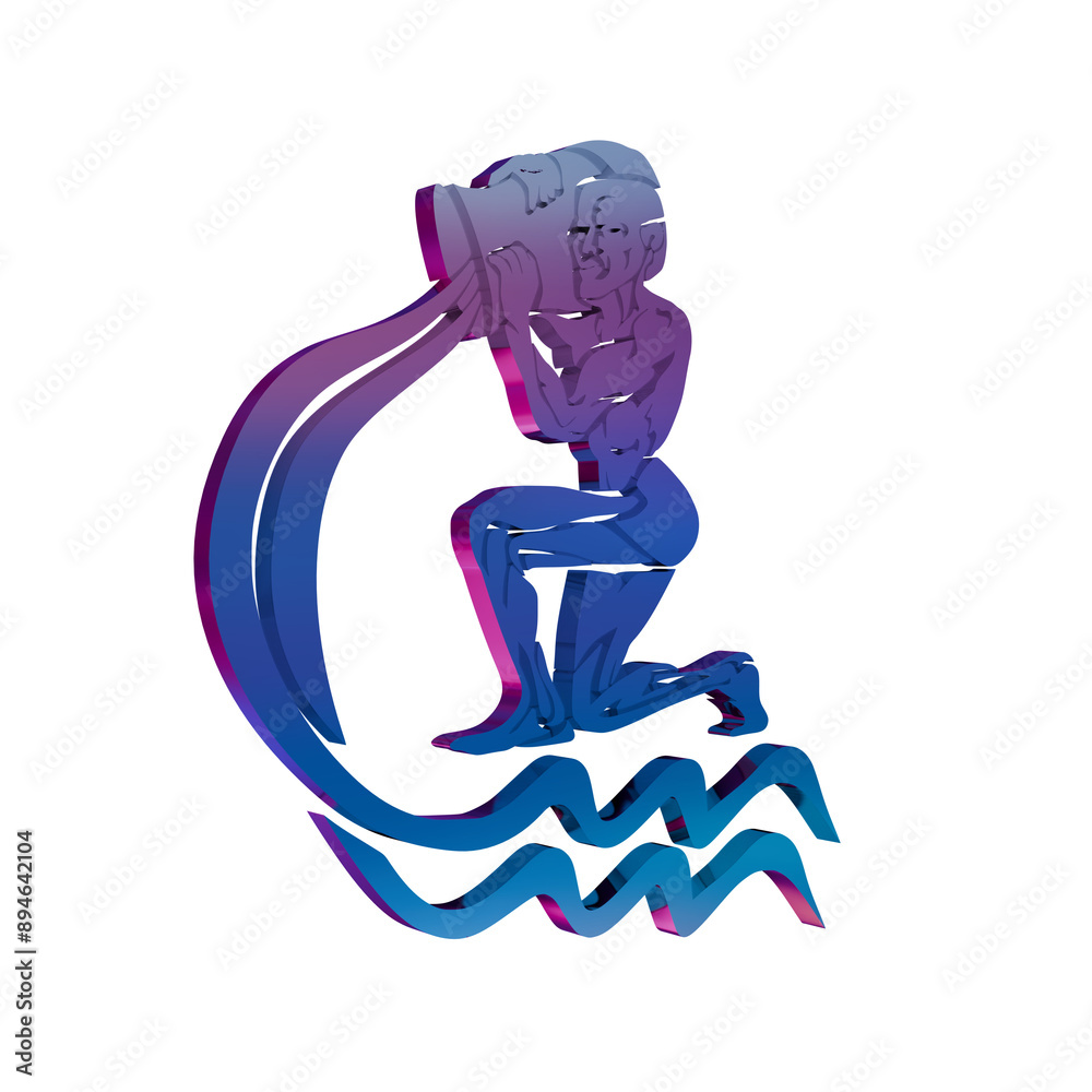 3D Neon Retro Icon - zodiac sign Aquarius symbol 3D Neon Retro Icon - zodiac sign Aquarius symbol