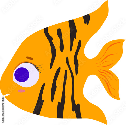 Cute underwater animal, aquarium fish angel. Ocean dweller or marine creature. Tropical ocean reef or home aquarium exotic fishes set, isolated on white background. Flat vector illustration