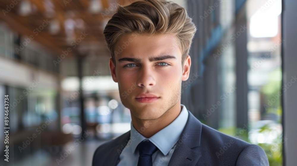 A young businessman with a classic side part hairstyle, wearing a suit and tie in a professional setting. A young businessman with a classic side part hairstyle, wearing a suit and tie in a professional setting.