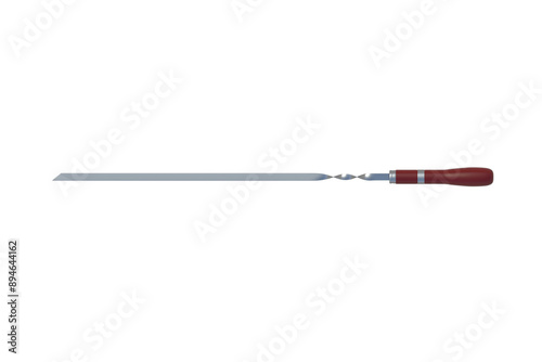 Modern metal skewer for bbq isolated on white background. Top view. 3d render