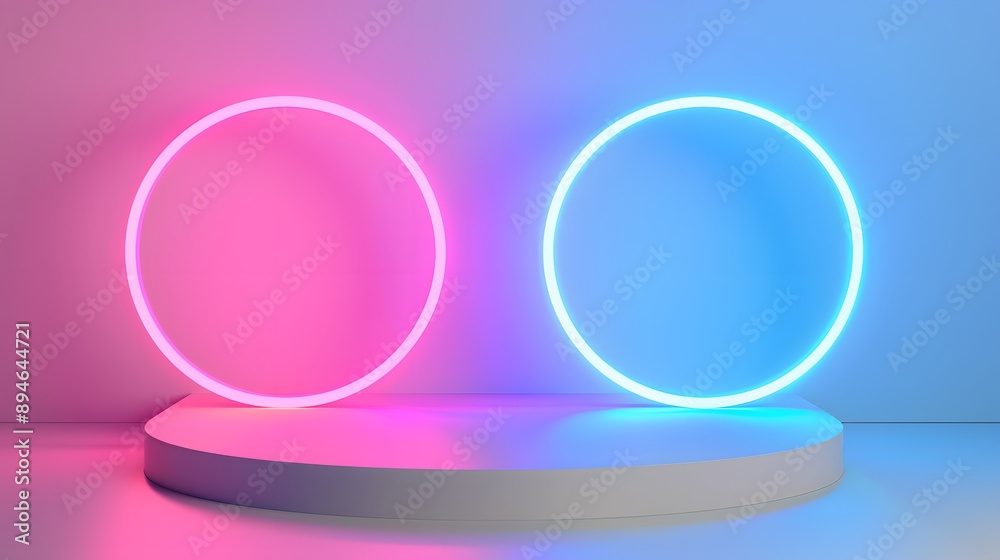 Obraz premium Colorful neon circles illuminated against a modern backdrop, ideal for creative designs and advertisements.