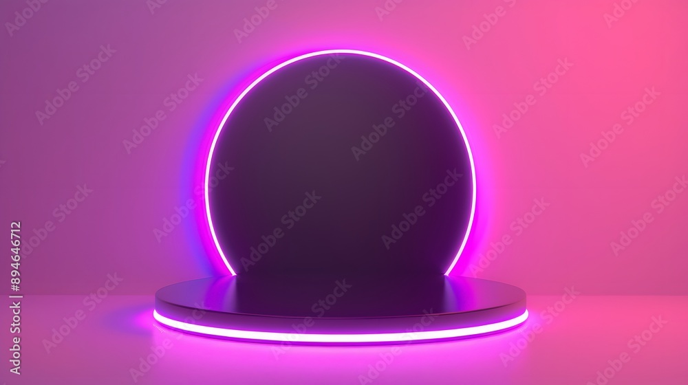 A modern pedestal with a glowing neon circle, creating a vibrant and futuristic display perfect for product showcasing.