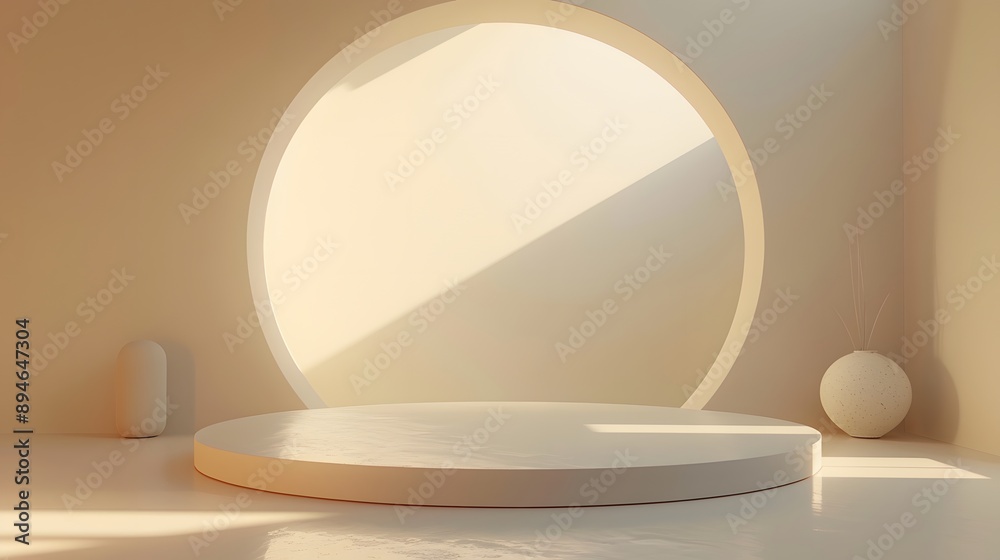 A serene interior scene featuring soft lighting, a circular window, and minimalistic decor for a calming atmosphere. A serene interior scene featuring soft lighting, a circular window, and minimalistic decor for a calming atmosphere.