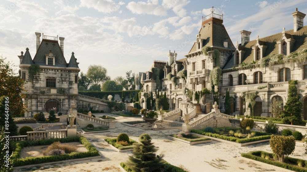 Naklejka premium A grand estate with a Chateauesque architectural style