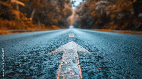A conceptual image featuring an asphalt road with a direction arrow, symbolizing the idea of choosing a path or direction, Generative Ai