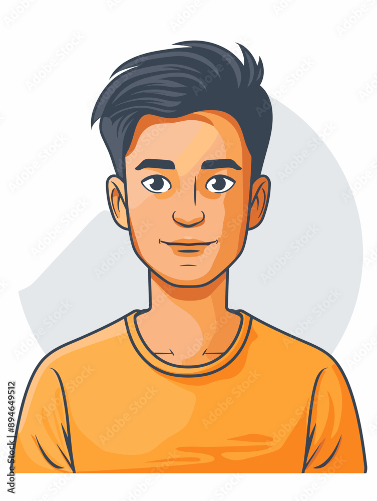 Young man in orange t-shirt. Vector illustration in cartoon style Young man in orange t-shirt. Vector illustration in cartoon style